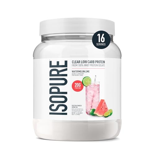isopure clear whey isolate protein powder lactose free gluten free naturally flavored watermelon lime 20g protein per serving 141 oz 16 servings packaging may vary