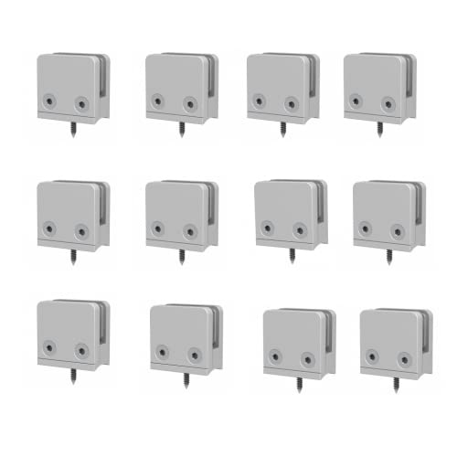 Square Glass Clamp, Glass Railing Spigot, Glass Bracket Holder, Silver Coated Aluminum Clamps For Flat And Curved Square Glass/Acrylic Surface. Clamps For Balustrade, Shelf Divider Panels (Pack Of 12) #TOP5