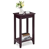 Giantex 2-Tier End Table Nightstand, Bedside Sofa Table for Living Room Bedroom, Narrow Telephone Table with Shelf and Legs for Small Spaces, Espresso