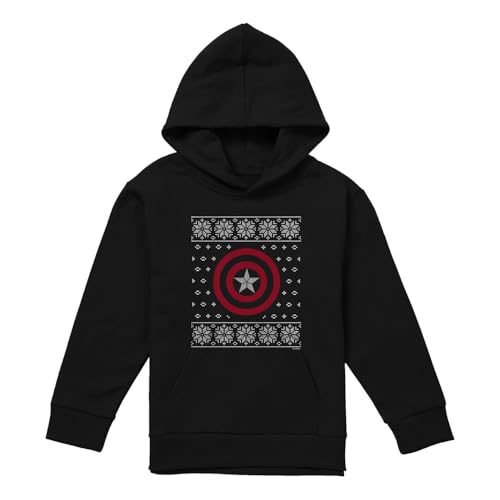 Image of Cotton Soul Marvel Captain America Shield Christmas Jumper Youth Kids Boy/Girls Pull-Over Hoodie, Black, 5-6 Years