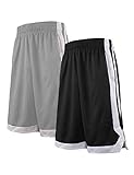 TOPTIE Herren Sport Shorts, Basketball Trainingsshorts Kurze Sporthose mit Taschen-2 Stück Schwarz/Grau-L