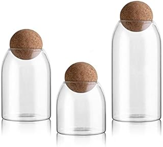 MEETOZ 3Pcs/Set Glass Food Storage Jars with Ball Cork Lid, Bamboo Glass Storage Containers with Good Sealing for Kitchen Pantry Serving Tea Coffee Sugar Flour Spices