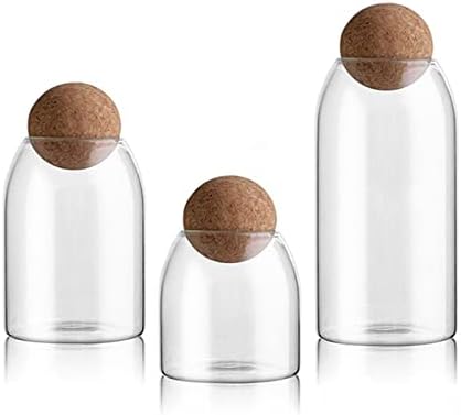 MEETOZ 3Pcs/Set Glass Food Storage Jars with Ball Cork Lid, Bamboo Glass Storage Containers with Good Sealing for Kitchen Pantry Serving Tea Coffee Sugar Flour Spices