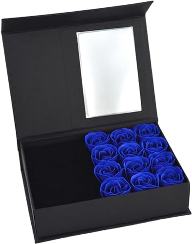 Garkria Valentines Day Rose Jewelry Box Preserved Flower Rose Box Decorative Jewelry Box Preserved Flower Gift Box Jewelry Storage Box for Valentines Day Wedding Party Supply - Blue