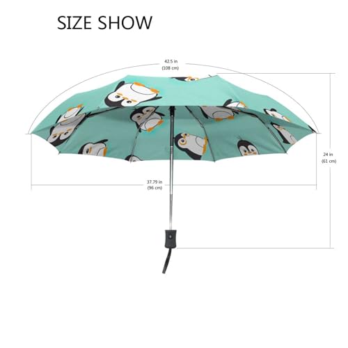 Parapluie compact mignon pingouin turquoise automatique pour sac à main
