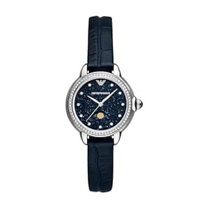 Emporio Armani Women’s Analog Quartz Watch with Leather Strap AR11629, Blue, Classic