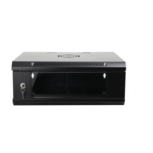 4U Server Rack Enclosure, Wall Mount Server Cabinet with Glass Locking Door, Wall Mount Computer Case, 15.7inch Depth, Lockable Server Case for IT Equipment, A/V Devices
