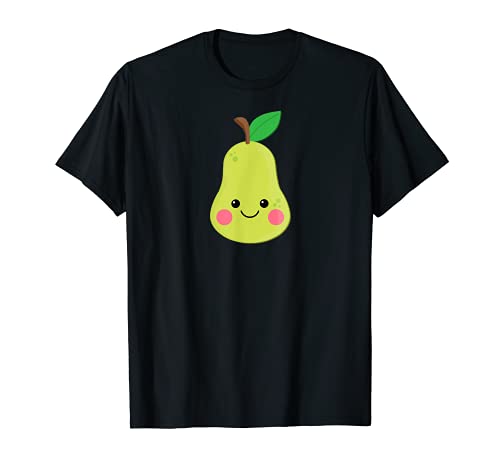 Divertido regalo para niñas y niños adoran linda fruta de pera de cara feliz kawaii Camiseta