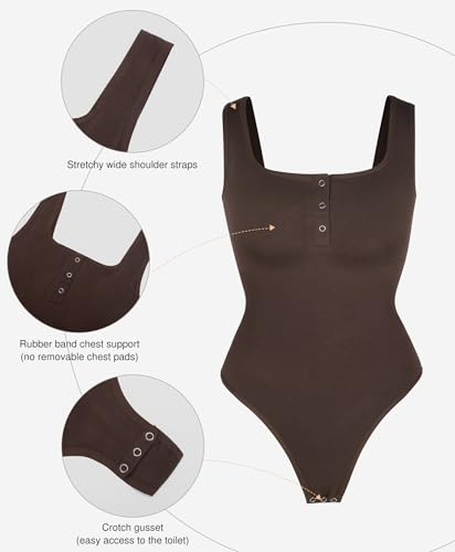 Popilush Bodysuits for Women Tummy Control Henley Going Out Outfits Shirts Body Suits Thong Button Down Tank Tops