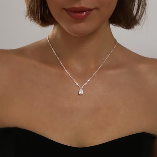 Image of Gold Silver Necklace for Women, Dainty Cubic Zirconia Pendant