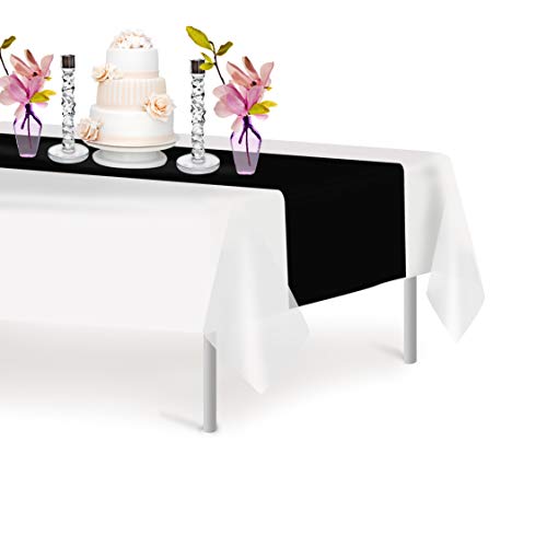Black 12 Pack Premium Disposable Plastic Table Runner 14 x 108 Inch. Decorative