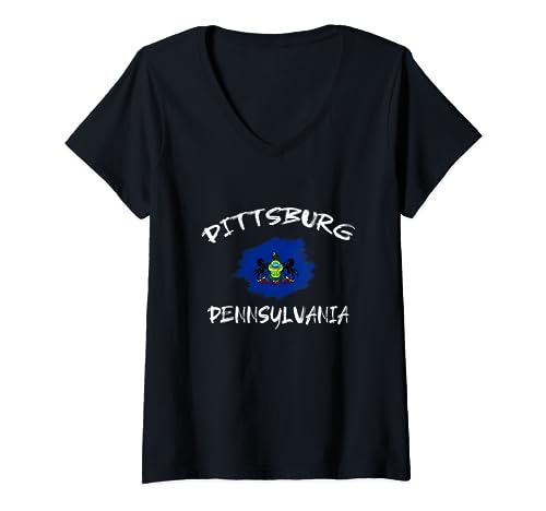 Pittsburgh Pennsylvania Souvenir Gift State Flag Brushed T-Shirt mit V-Ausschnitt