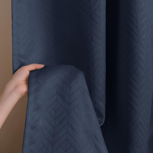 Image of HOMEMONDE 100% True Blackout Curtains 7 Feet Door - Pack of 2 Curtains, Embossed Panels Light Block Thermal Insulated & Noise Reducing Top Style Rod Pocket Curtains (Navy Blue, 84Inch)