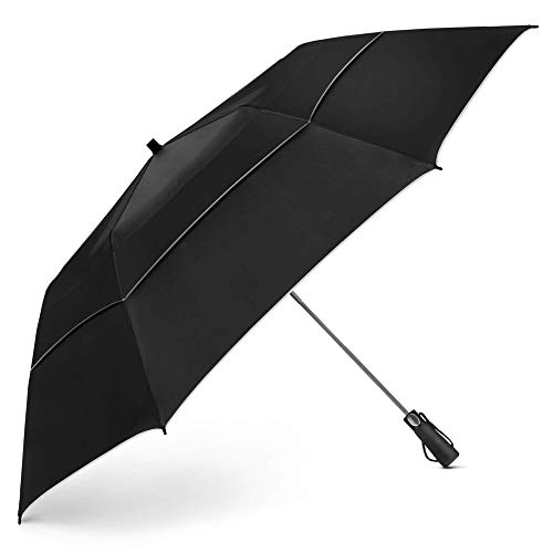 EEZ-Y Golf Umbrella Large 58 Inch Double Canopy Strong Windproof Heavy Duty & Oversized but Foldable Into Compact Size of 23 Inches For Travel Break Resistant Rain Umbrellas - UV Black