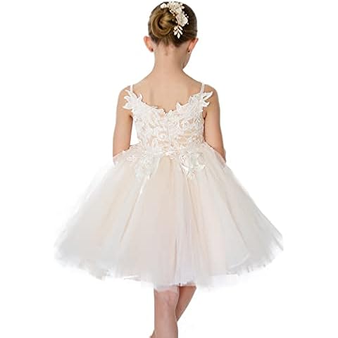 PLUVIOPHILY Lace Tulle Straps Wedding Flower Girl Dress Junior Bridesmaid Dress Cover