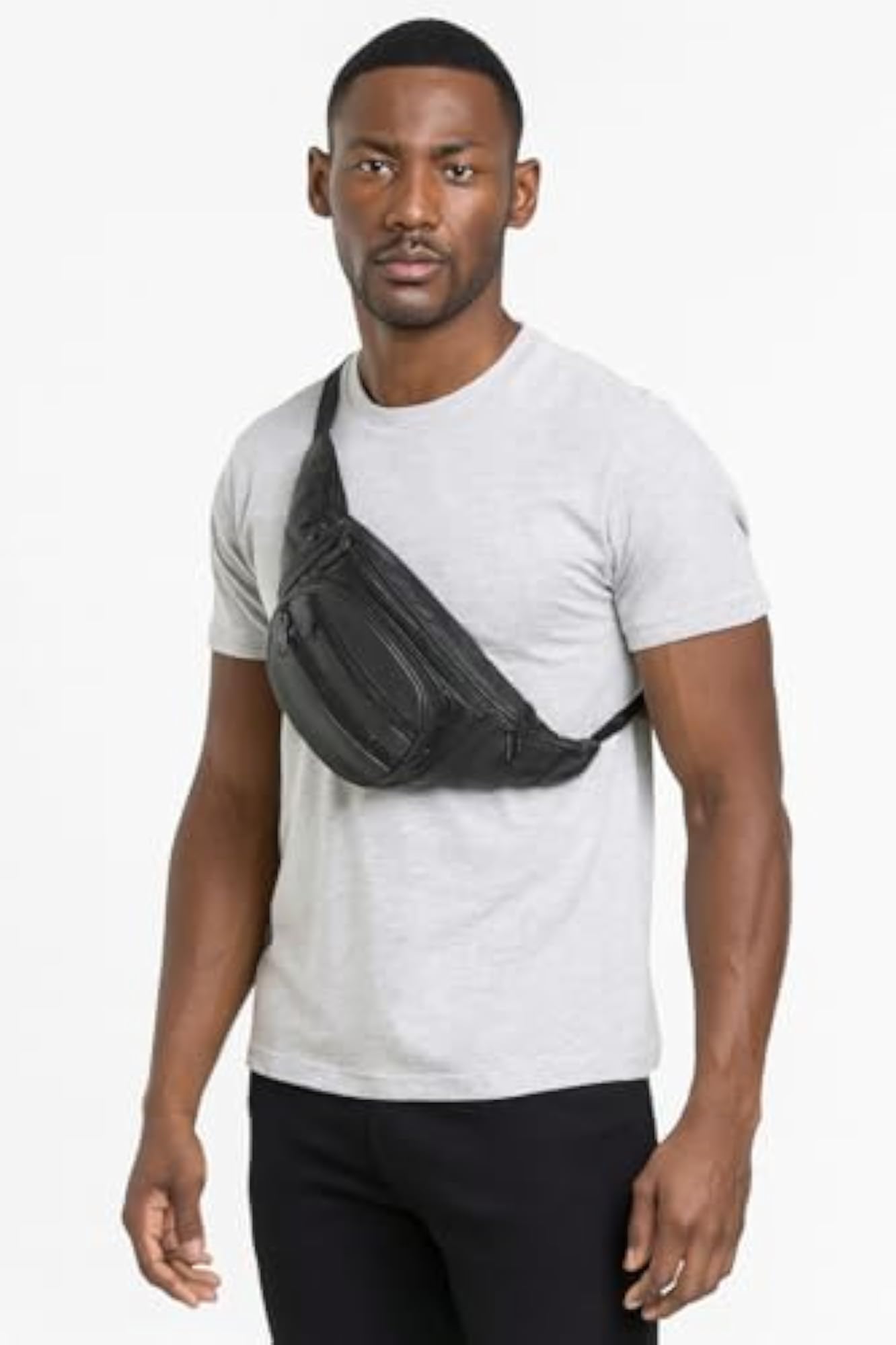 Stylish Real Leather Black Waist Bag for Men & Women