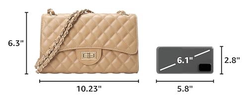 Image of Quilted Leather Crossbody Bags for Women Trendy Ladies Shoulder Purse Satchel HandBag with Chain Strap