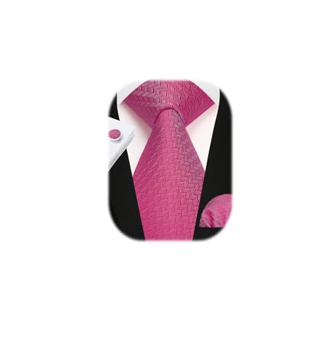 Enlision Corbatas de Hombre Modernas Conjunto Corbata Fucsia Rosa y Pañuelo y Gemelos a Juego Solido Elegantes para Boda Business Fiesta