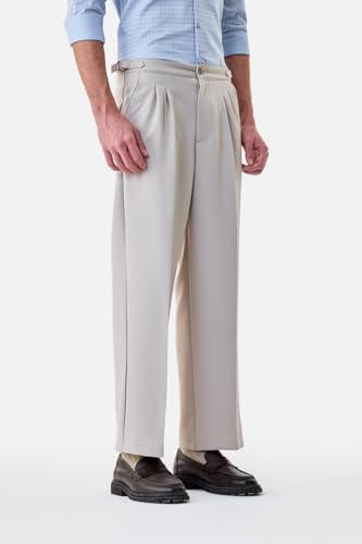 Image of SNITCH Men Casual Trousers | Relaxed Fit with Turned-Up Cuffs & Solid Pattern | Cotton Blend Fabric with Medium Stretch for Summer & Everyday Wear