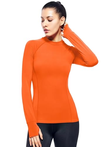 Zengjo Womens Mock Neck Athletic Top Long Sleeve Workout Shirts with Thumb Holes