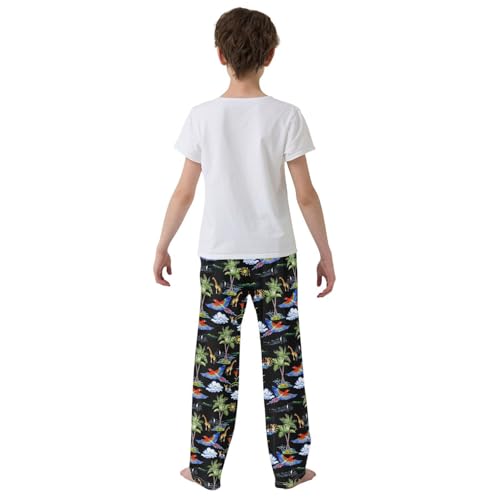 ZZXXB Tropical Giraffe Palm Tree Boys Long Pants Soft Trousers Elastic Waist Kids Lounge Bottoms with Pockets S-XL3
