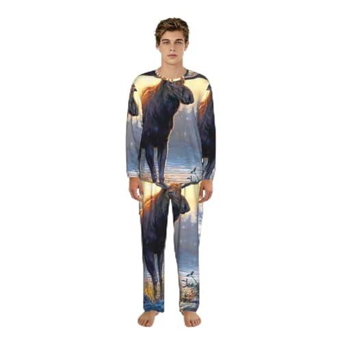 Pyjama homme douillet pour soirées détente en vêtements de nuit imprimé orignal