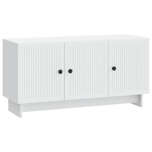 Meuble TV moderne blanc en bois : table TV basse avec rangements et étagères - 2