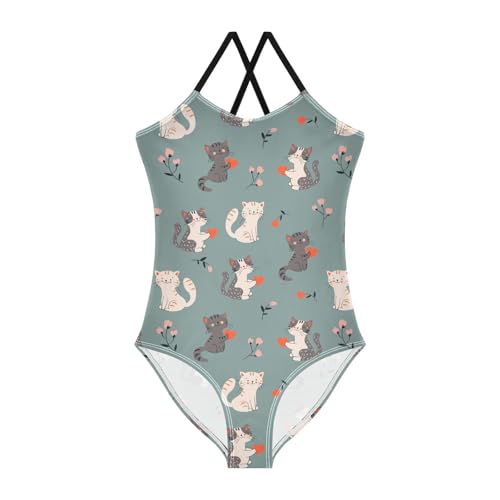Girls Cute Cats Swimsuit One Piece Bathing Suit Kids Swimming Suits Beach Swimwear 3-10T