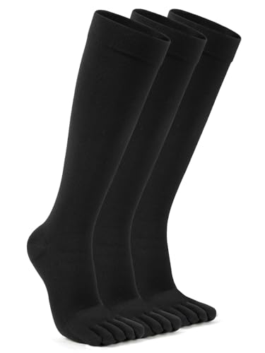 Image of 3 Pairs Knee High Toe Socks for Men & Women - Compression Toe Socks Separate Toe Design for Daily