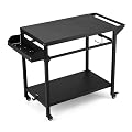 GarveeLife Outdoor Grill Cart, Pizza Oven Stand Table with Lockable Wheels for Outside Patio, Heavy Duty Movable Outdoor Cooking Prep Table BBQ Smoker Cart for Backyard, Camping and Parties, Black