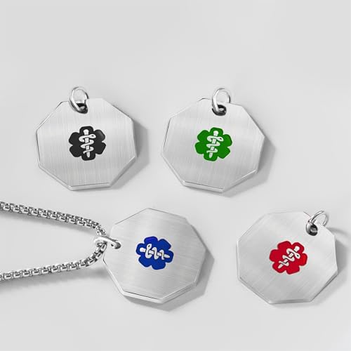 ASTERY Custom Sterling Silver Medical Alert Necklace for Women Men,Laser Engraving Personalized Emergency Identification Medic ID Dog Tag Pendant Necklace Life Alert Jewelry