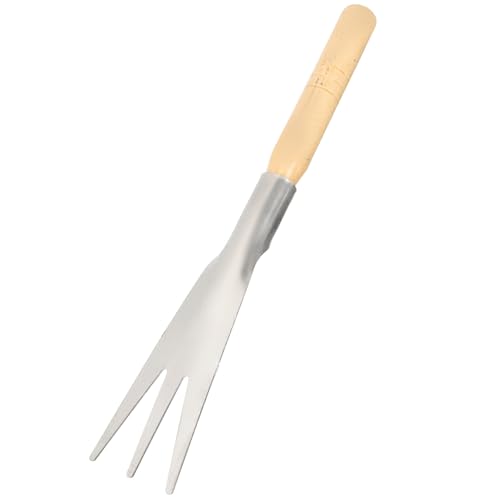 DIYEAH Pala de Jardinería de Acero Inoxidable Tres Dientes Pala de Jardín Manual Mango de Madera Herramienta para Plantar y Quitar Malezas Adecuado para Huertos y Cultivo