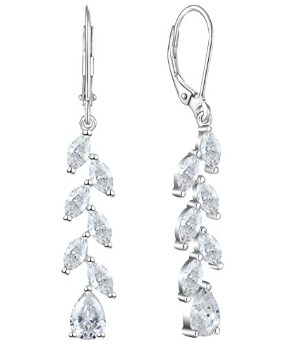 YL Wedding Dangle Earrings for Brides Bridesmaid Teardrop Birthstone Long Bridal Leverback Earrings Jewelry for Women