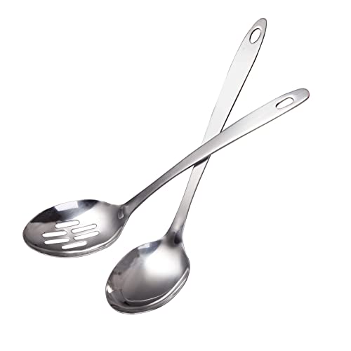 IMEEA Cooking Spoon Stainless Steel Large Serving Spoon Slotted Spoons for Cooking 12.8-Inch, Set of 2