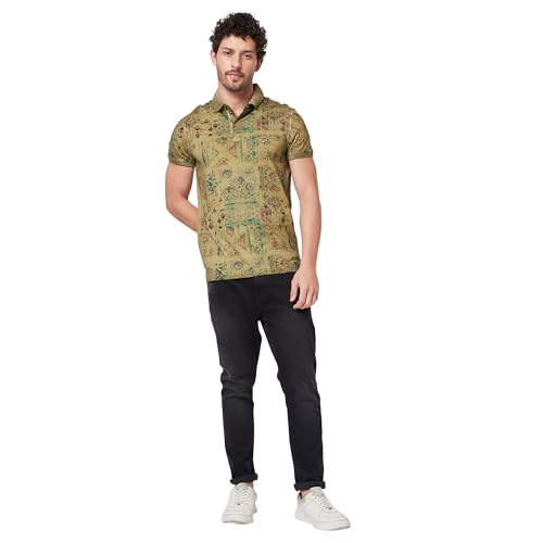 Image of Spykar Men's Slim Fit Ribbed Collar Half Sleeve Printed Casual T-Shirt