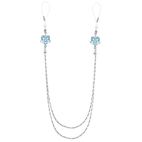 D.Bella Ajustable Faux Anneaux de Téton Mamelon Chaîne avec Pendentif Coeur Bleu Faux Piercing Téton Mamelon Bijoux de Piercing de Corps pour Femmes Argent Cover
