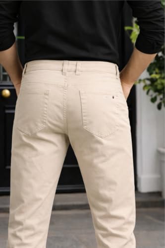 Image of Louis Philippe Men's Slim Fit 5 Pocket Made of Stretch Fabric Solid Casual Trouser