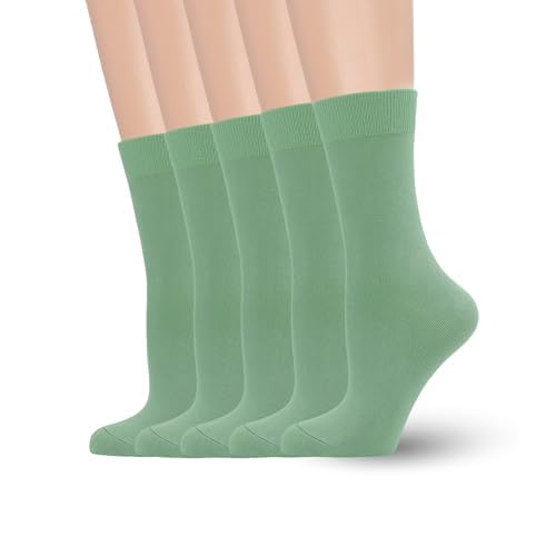 Women's Soft Thin Viscose Bamboo Crew Socks, Fit Stretchy Casual, Business, Dress Calf Sock 5 Pairs Large Breeze Green