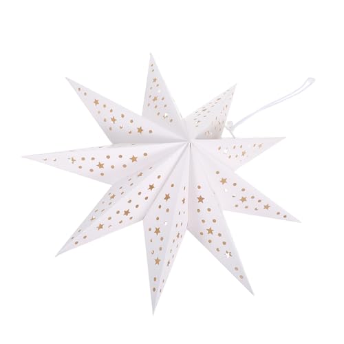 Mobestech 九角星折紙ランタン ホワイト ライト付き ペーパーランプシェード ポイント ハロウスター形状 吊り下げ式 星型ペンダント飾り クリ