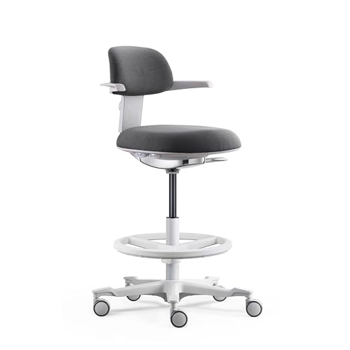 hjh Office Silla de Trabajo ergonómica Top Work 40 W – Silla con Respaldo Regulable en Altura, inclinación y Profundidad del Asiento Ajustables, Anillo de pie Ajustable en Altura Gris/Blanco