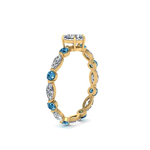 Image of 55Carat Choose Your Gemstone Marquise and Round Eternity Ring Yellow Gold Plated Heart Shape Side Stone Engagement Rings Lightweight Office Wear Everyday Gift Jewelry US Size 4 to 12