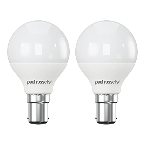 paul russells LED Golf Ball Light Small Bayonet Cap B15, 40watt Equivalent, 4.9W 470Lumens LED Bulbs, 2700K Warm White, Mini Globe Frosted G45 SBC Energy Saving (Not Dimmable) Chandelier Lamps, 2 Pack
