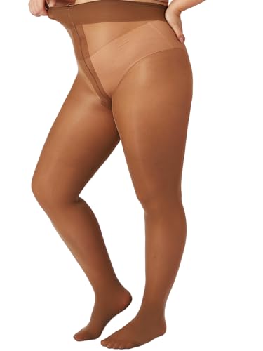 Unbreakable Plus Size Pantyhose for Women, Run Resistant Control Top Sheer Tights with Reinforced Toes