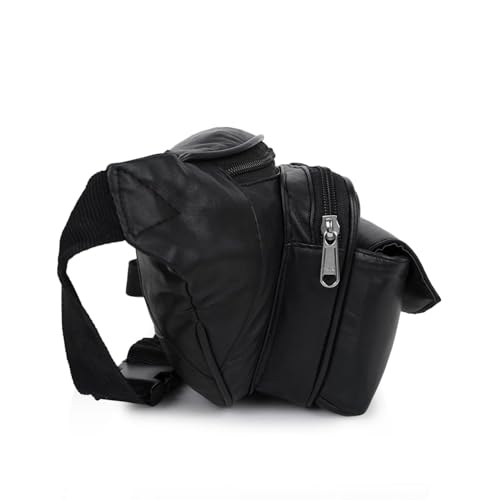 Image of Premium Leather Waist Bag for Men | Stylish Belt Bag with Multiple Pockets | Travel, Running, Daily Use Crossbody Fanny Pack (Black)