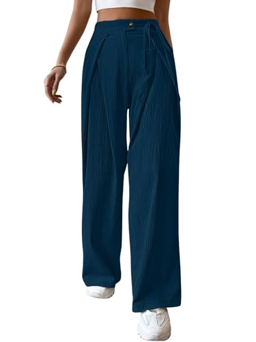 Image of Leriya Fashion Women's High Waist Wide Leg Pants |Casual Drawstring Loose Fit Lounge Trousers with Pockets| Comfortable Fashion Pants for Women