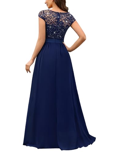 Image of Miusol Women's V-Neck Sequined Floral Lace Formal Evening Maxi Dress