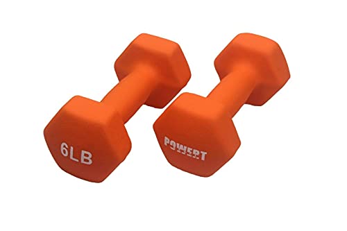 Powert Hex Neoprene Dumbbell |Coated Colorful Hand Weights In Pair (E-6 Lbs) #TOP3