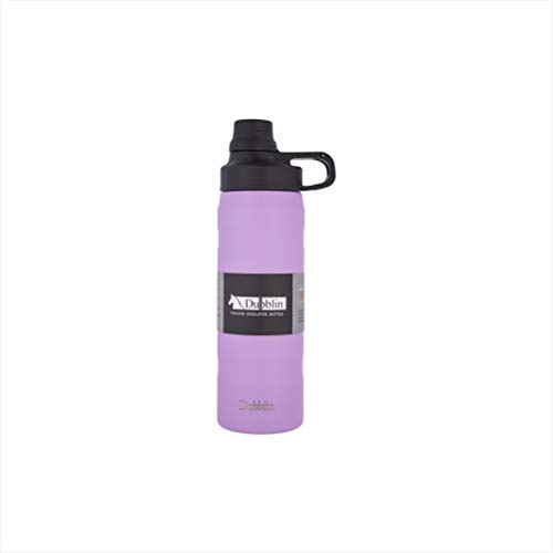 Dubblin Roman Stainless Steel Double Wall Vacuum Insulated Bpa Free Water Bottle With Anti Skid Bottom & Leak Proof Lid, Sports Thermos Flask Keeps Hot 12 Hours, Cold 24 Hours (Violet 600 Ml)