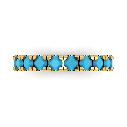 Clara Pucci 1 ct Brilliant Round Cut Simulated Turquoise 14k Yellow Gold Bridal Engagement Wedding Desginer Stackable Band