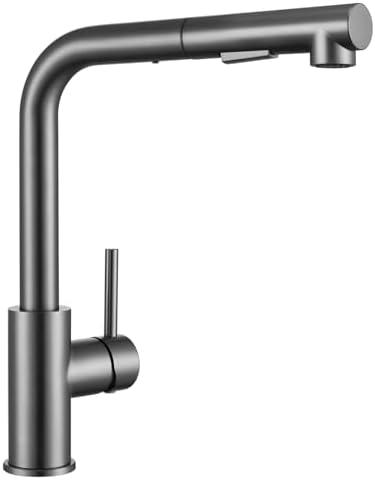 Sofetiy Wasserhahn Küche Gunmetal, Hochdruck Küchenarmatur Ausziehbar | Mit Brause Zwei Wasserstrahlarten, 360° Drehung, Heißes und kaltes Wasser, Edelstahl, Einhebel-Spültischarma